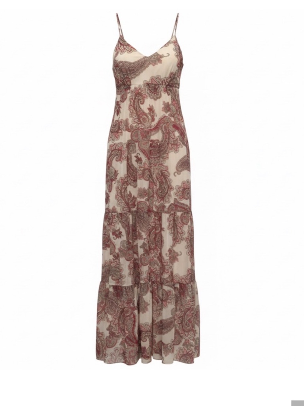 Express Paisley Boho Tiered Maxi Skirt - Cream & Brown